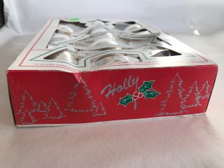 Vintage Set of 10 Holly Brand Glass Christmas Ornaments Silver Tree Box USA 3