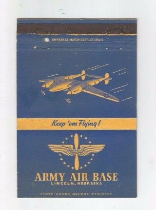 Matchbook Cover Wwii Army Air Forces Army Air Base Lincoln Nebraska Airplane