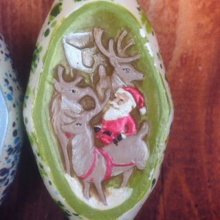 Antique Ceramic Christmas Tree Ornaments Bulbs Teardrop Santa Reindeer Vtg Hand 4