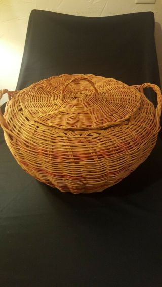 Authentic Handmade Native American Oklahoma Cherokee Indian Basket With Lid