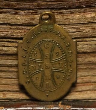 Antique religious bronze medal pendant Saint Benedictus for Exorcism 2