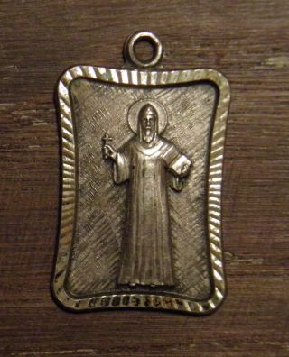 Antique Religious Silvered Medal Pendant Saint Benedictus