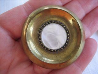 Vintage Large 1 - 5/8 " Brass Button With Mop Pearl Shell Center - P346