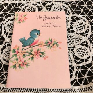 Vintage Greeting Card Grandmother Blue Bird Pink Birthday