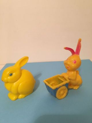 Vintage Plastic Easter Knickerboxer Bunny Rattle & Rabbit W Cart Candy Holder