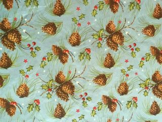 Vintage Delicate Xmas Wrapping Paper,  Pine Cones,  Holly,  Stars,  9 " X 24 " Lt Blue