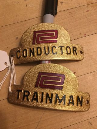 Vintage Penn Central Trainman & Conductor Hat Badge Set 2