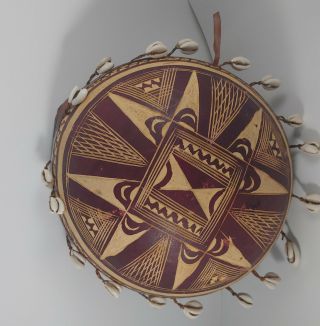 Gita Gourd Drum - 12 " With Leather,  Cowrie Shells And Hand Carvings From Ghana