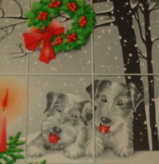 Vintage Christmas Card,  Cute Puppy Dogs Looking In The Window,  5 1/2 "
