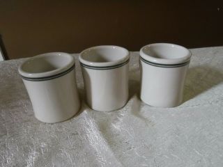Set Of 3 Vintage Victor Restaurant Ware Coffee Mugs White With Green Stripe