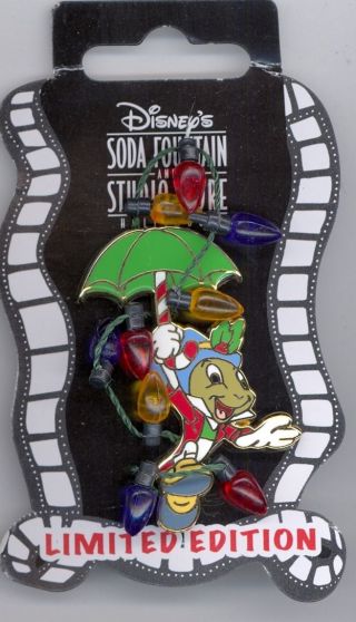 Dsf Disney Soda Fountain Pinocchio Jiminy Cricket Umbrella Christmas Lights Pin