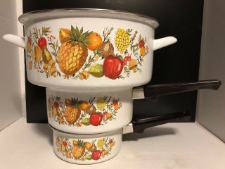 Set Of Three Vintage Enamel Pots And Pans