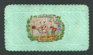 L83 - Clown Butcher & Policeman Christmas Scrap On Small Embossed Victorian Card