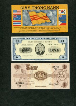 Vietnam Pass - Ana Collector Currency & Gold Standard Certificate.  Unc.