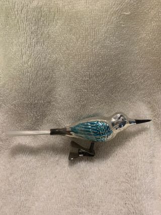 Vintage W.  German Bird Blue Mercury Glass Christmas Clip Ornament Tail