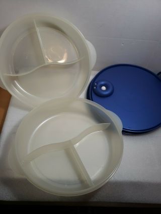2 Tupperware Lg Crystal Wave Divided Container 3284C - 1 Vented Lid Sheer Blue 4