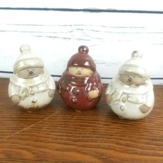 Snowman Figurines Vintage Set Of 3 White Red Ceramic Glazed