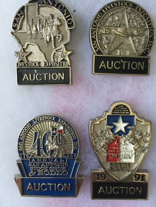 4 San Antonio Rodeo Badges - Pins 1987,  1988,  1989,  1991