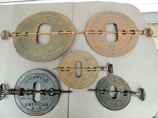 (5) Vintage Griswold 12,  10,  8,  7 & 6 " American Reversible Spindle Flue Dampers
