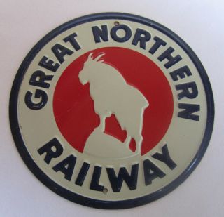 One Vintage Metal Post Cereal Great Northern Railway Railroad Emblem Sign Badge