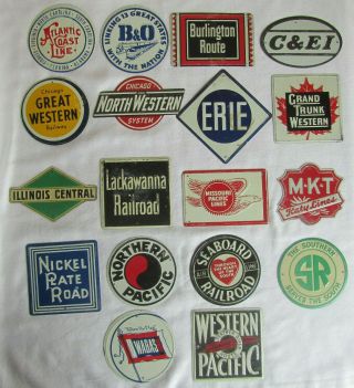 Eighteen (18) Different Vintage Metal Post Cereal Railroad Emblems Signs