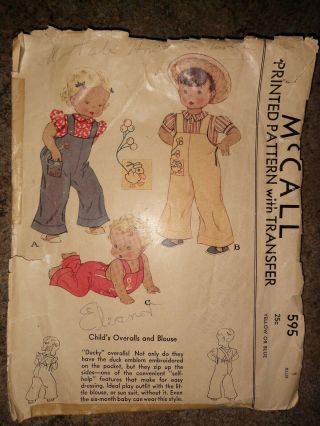 1938 Vintage Mccall’s Pattern For Children Overalls And Blouse With Embroidery