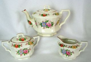 Mikori Ware Vintage Tea Pot,  Creamer,  Sugar Set,  Japan Floral Handpainted