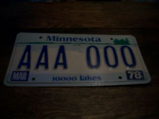 1978 Minnesota Sample License Plate Aaa 000