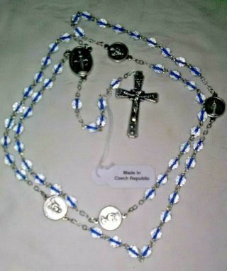 Miraculous Medal Apparitions Rosary Clear Blue Crystal Catholic Prayer Beads