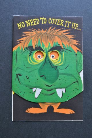 Rare Vintage Rust Craft Halloween Card Die Cut Monster Mask Dog Puppy Rustcraft