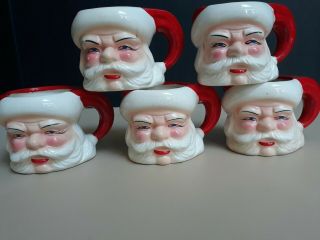 Set Of 5 Vintage Miniature Mug Santa Claus Some Wear Crackling& Missing Paint