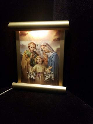 Vintage Holy Family Lighted Picture Jesus Mary Joseph Night Light