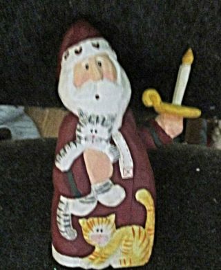 Midwest Of Cannon Falls Eddie Walker,  Santa W/ Candle & Cats Wood Carving