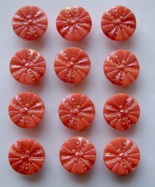 12 X 18mm Vintage Coral Glass Buttons With Lustre