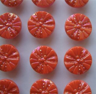 12 x 18mm Vintage Coral Glass Buttons With Lustre 2