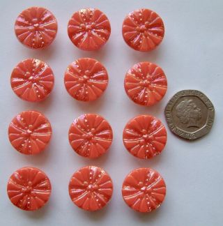 12 x 18mm Vintage Coral Glass Buttons With Lustre 3