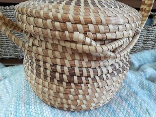 Charleston Sweet Grass Basket sea gullah handle vintage attached lid S Carolina 2