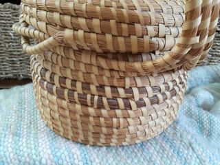 Charleston Sweet Grass Basket sea gullah handle vintage attached lid S Carolina 3