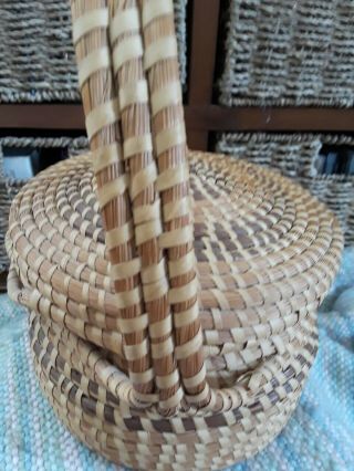 Charleston Sweet Grass Basket sea gullah handle vintage attached lid S Carolina 7