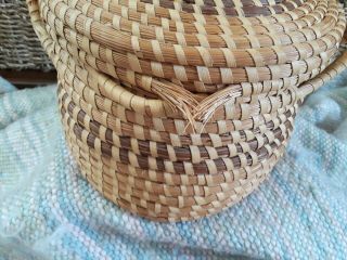Charleston Sweet Grass Basket sea gullah handle vintage attached lid S Carolina 8