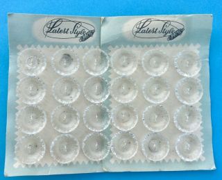 24x 19mm Vintage Clear Glass Buttons,  2 Cards Of 12