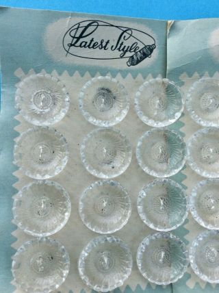 24x 19mm Vintage Clear Glass Buttons,  2 cards of 12 2