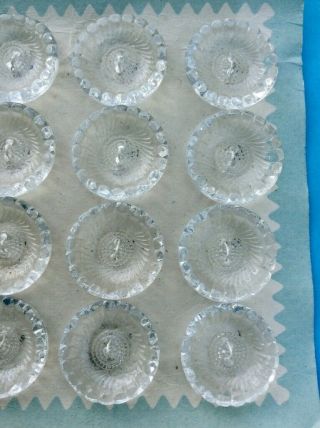 24x 19mm Vintage Clear Glass Buttons,  2 cards of 12 3