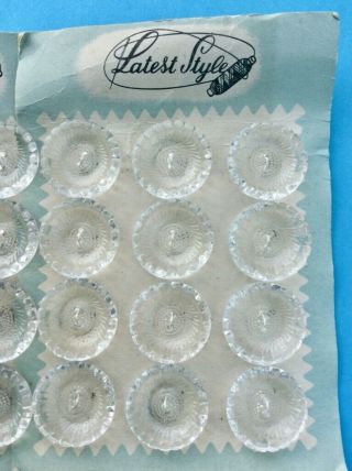 24x 19mm Vintage Clear Glass Buttons,  2 cards of 12 4