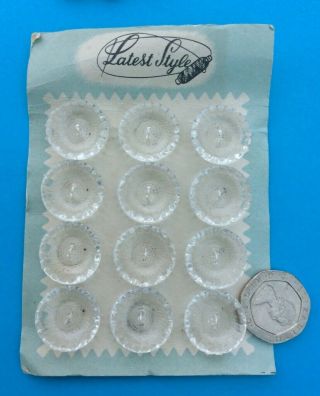 24x 19mm Vintage Clear Glass Buttons,  2 cards of 12 5