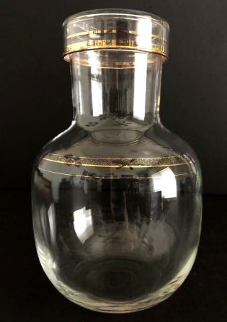 Vintage Libbey Clear Glass Carafe With Lid And Gold Band Design