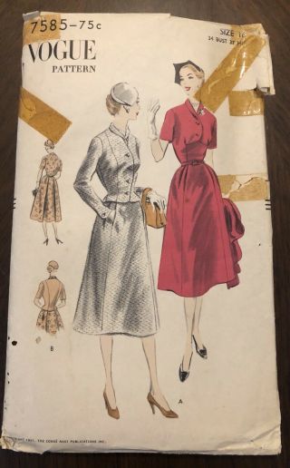 Vogue Pattern 7585 1951 Dress & Jacket 1950s Vintage Sewing Size 16 50s 40s