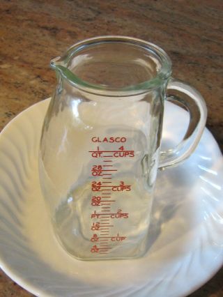 Vintage Glasco Glass Belly Bump Baby Formula Measuring Pitcher 1 Qt 4 Cup,  Usa