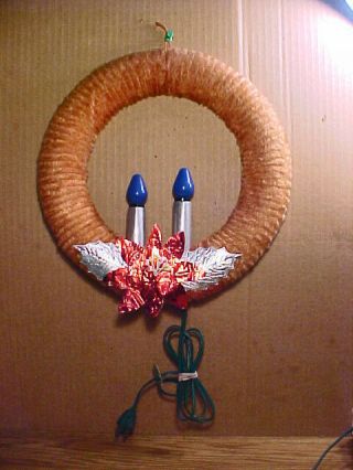 Vintage Paramount Christmas 11 " Silky Chenille Double Candle Wreath - C7 Ge Bulb - C