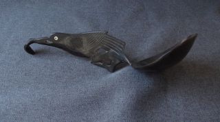 VINTAGE INDONESIAN CARVED BUFFALO HORN BIRD SHAPED HANDLE SPOON 8097D 5